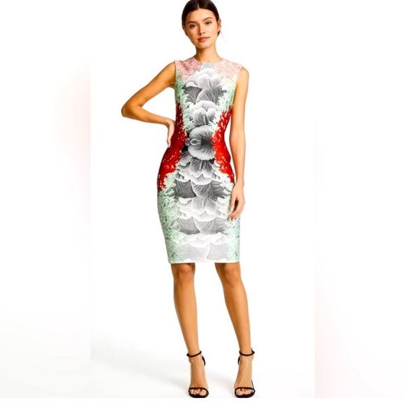 Yigal Azrouël Coral Print Scuba Sheath Dress - Picture 4 of 5
